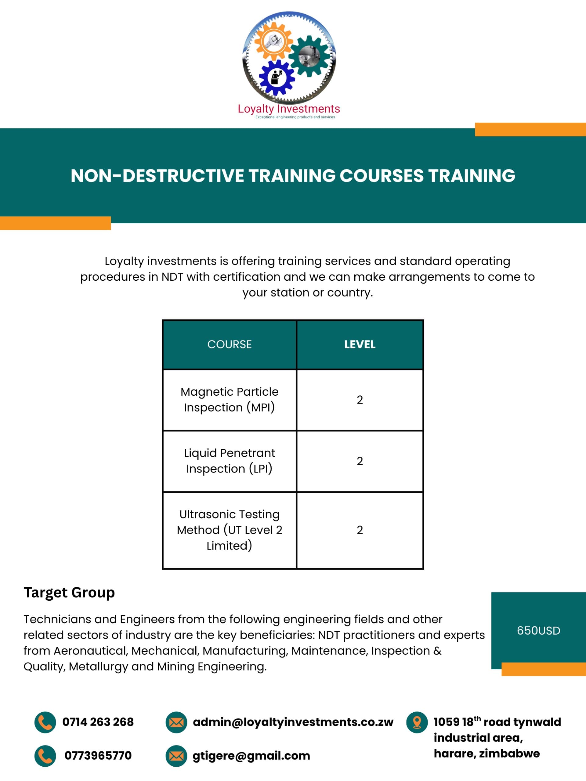 NDT Training Courses — Loyalty Investments